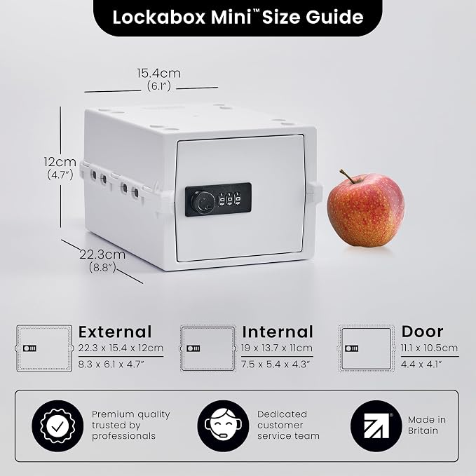 Lockabox Mini™ | Small Lock Box with Combination Lock (Half Letter Sized) | Mini Lockable Box for Small Medicines, Snacks & Mobile Phones | External Size 8.8 x 6.1 x 4.7 Inches (Opal White)