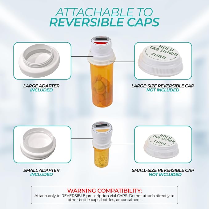 Portable Medication Reminder System with Two Timer Caps – Compact Organizer for Pills, Vitamins & Supplements for Travel or Home Use.