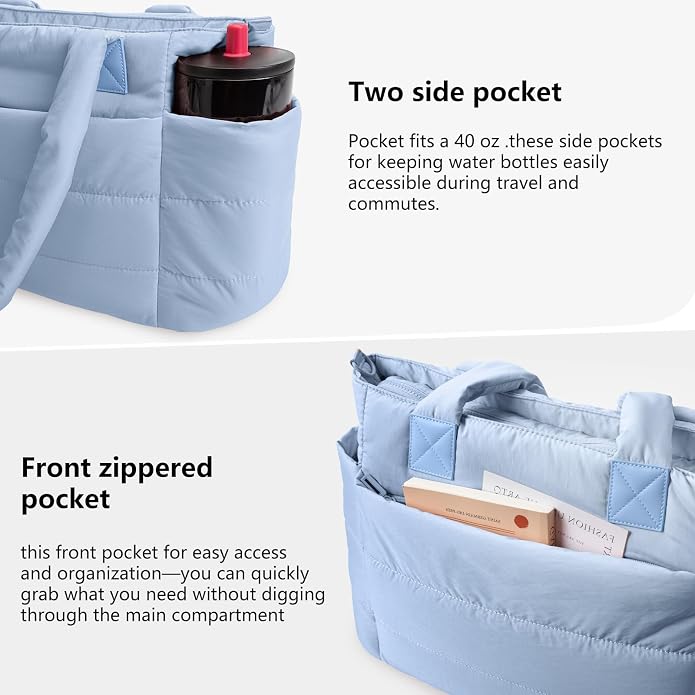 Puffer Tote Bag for Women Quilted Nurse Bag Lightweight Work Bag for Teacher Travel Handbag with Multiple Pockets