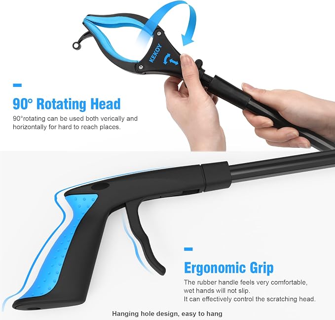 Kekoy 2-Pack Reacher Grabber Tool, 32" Grabbers for Elderly, Trash Picker Grabber with Light, Extended Claw Reacher Tool, Foldable Pick Up Grab Tool, Magnetic Sticks Grippers for Reaching (Blue)