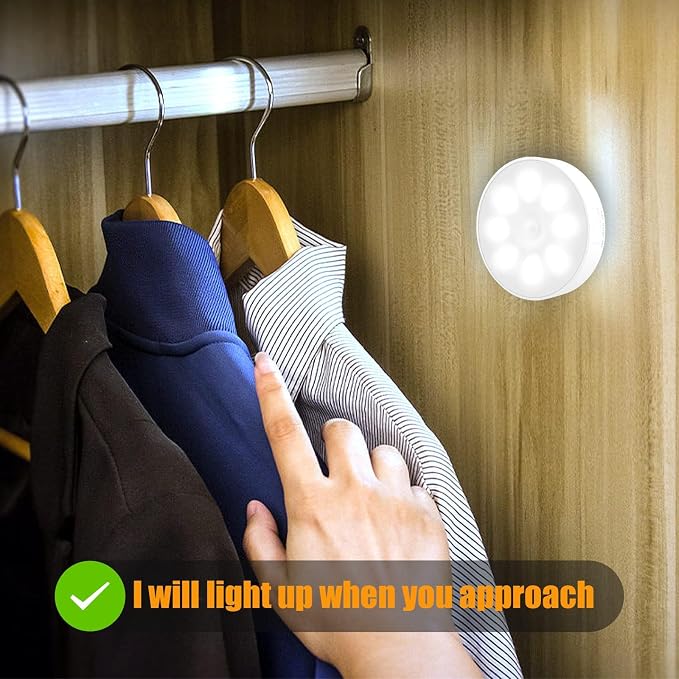 Motion Sensor Light Indoor, 8 LED Night Light- Cold White & Warm Yellow | USB Rechargeable, 3 Light Modes & Long-Last Battery, Cordless Magnetic Sticker Nightlight for Stair, Closet, Hallway