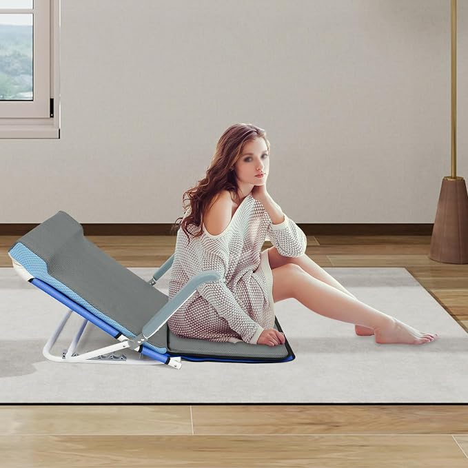 Adjustable Bed Backrest, Portable Folding Backrest for Elderly Patient Care, 20-75° Adjustable Lifting Back Support with 198 lbs Weight Capacity (Blue)