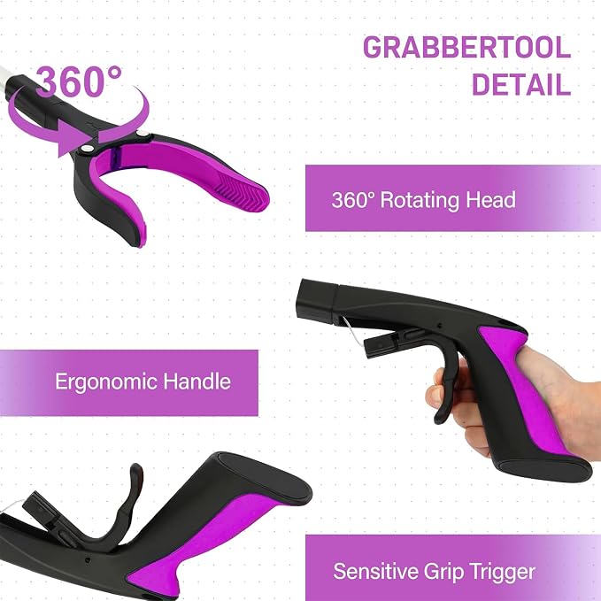 Grabber Reacher Tool - 2 Pack 32” Reacher Grabber Tool with Strong Magnetic and Swivel Head - Pick Up Stick Grabbers for Seniors, Trash, Surgery Recovery Must Haves Gifts(Pink)