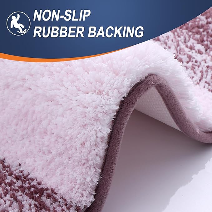 OLANLY Bathroom Rug Set 2 Piece, Soft Absorbent Microfiber Bath Mats and U-Shaped Contour Toilet Rug, Non-Slip, Machine Wash Dry, Plush Shaggy Bath Mats for Bathroom (24"x16"+U24 x20, Mauve)