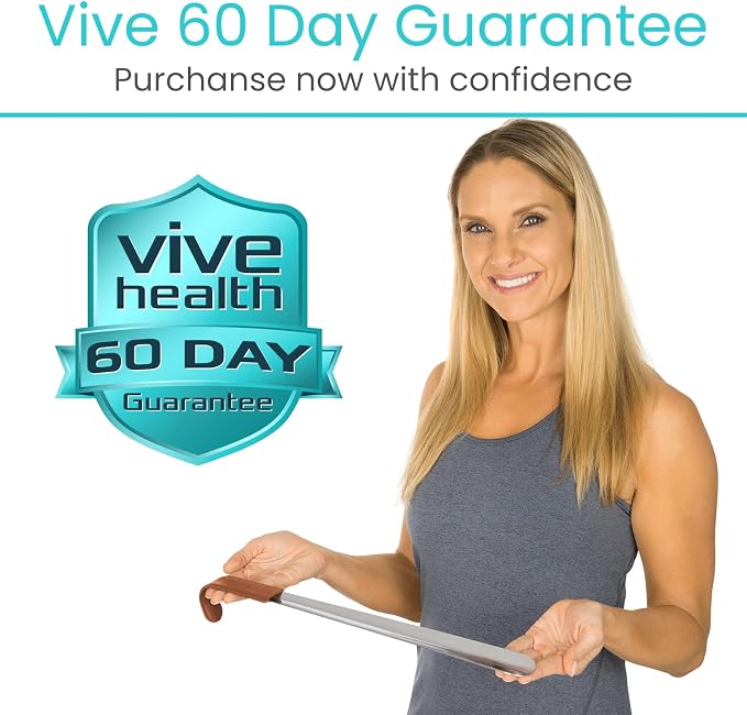 Vive Long Shoe Horn - Metal Shoehorn for Men, Women, Kids, Travel, Boots - Dress Assist, Large Extended Mobility Reach Stainless Steel Leather Handle - Handicap, Elderly Senior, Pregnancy (16.5 Inch) | Dress Assist, Large Extended Mobility Reach Stainl...