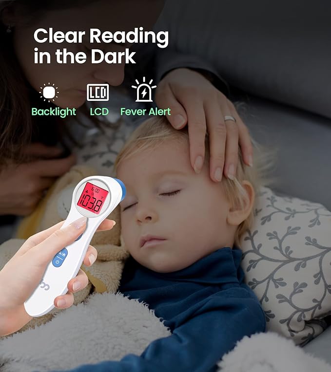 Forehead Thermometer for Adults and Kids, Digital Baby Thermometer | 1s Fast Accurate Reading, 3 Color Fever Alarm, Forehead & Object Mode, Non Contact, Battery Included