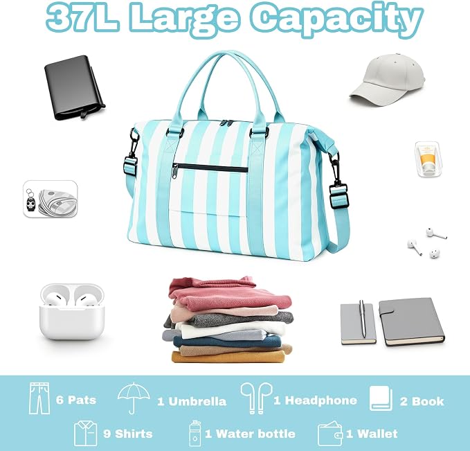 Travel Duffle Bag for Women, Carry On Weekender Tote with Trolley Sleeve | Waterproof overnight bag for gym, sports, hospital stays, labor and delivery; spacious carry-on design for short trips.