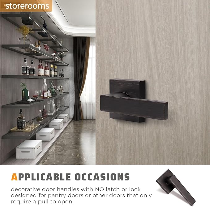 KNOBWELL Door Handles Oil Rubbed Bronze 4 Pack, Dummy Door Handle Interior Door Lever, Single Sided Door Knobs Reversible for Left and Right