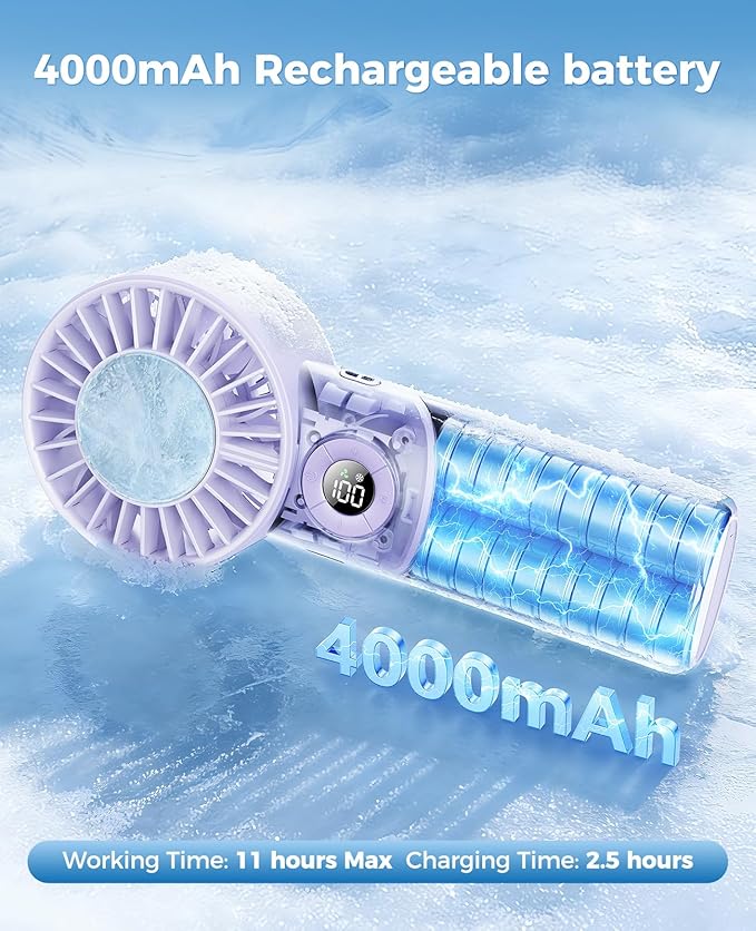 Portable Handheld Fan with Semiconductor Ice Cooling, 5 Seconds Cool Down | 4000mAh Handheld Fan/Table Fan/Neck fan 3 In 1, Rechargeable 10500 RPM Turbo cooling fan for Outdoor,Office,Camping,Travel