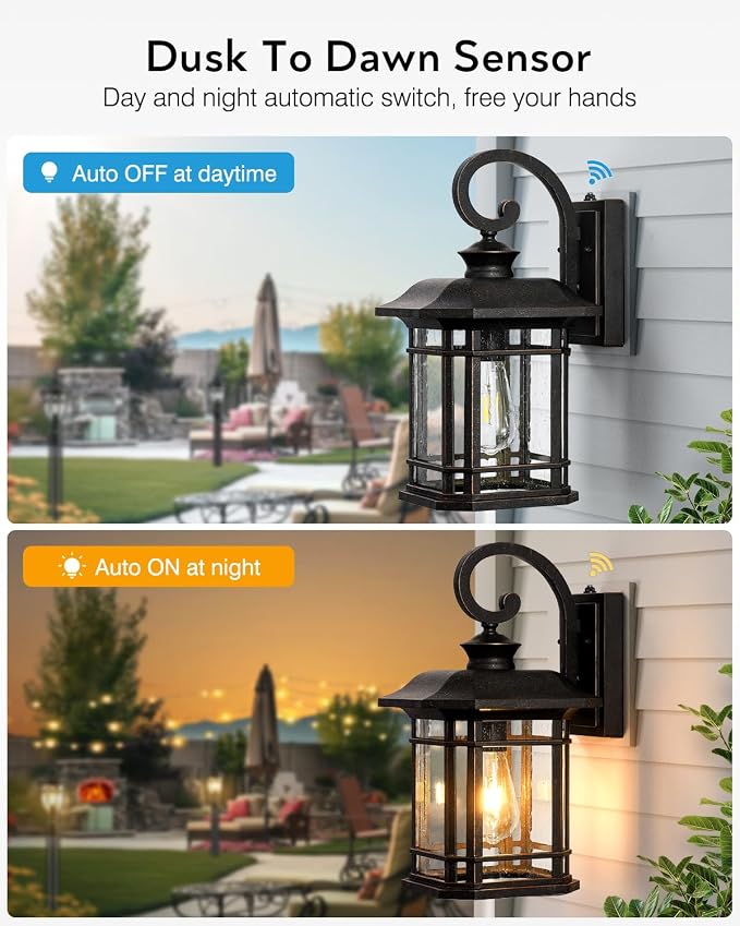 VIANIS 16.7 in Large Oil Rubbed Bronze Porch Lights Outdoor, Dusk to Dawn Outdoor Lights for House, Waterproof Outside Wall Light Fixtures for House, Garden, Garage, Entryway, Anti-Rust