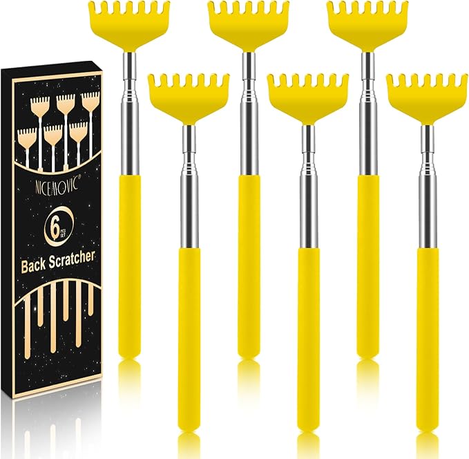 6 Pack Back Scratcher, Stocking Stuffers for Women Men Teen Girls | Prizes for Adults, Birthday Bulk Christmas Gift, Mothers Fathers Day Dad Gifts, Easter Basket Stuffers (Yellow)