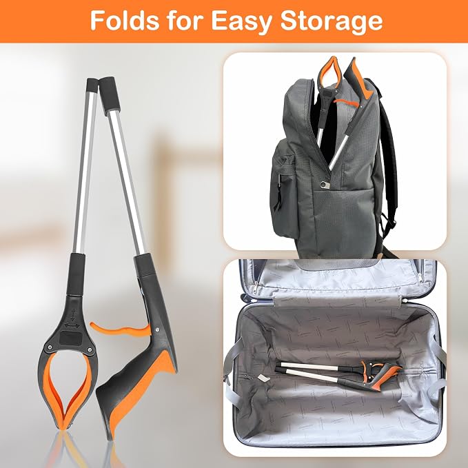 32" Grabber Reacher Tool, 1-Pack Foldable Reacher Grabber Pickup Tool with 360° Anti-Slip Rotating Jaw & Magnet, Mobility Aid Reaching Assist Tool for Trash Pick Up, Lightweight Grabber Tool, Orange