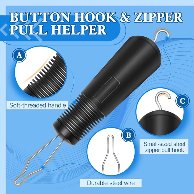 Button Hook and Zipper Puller Helper, Shirt Aid Assist Device One Handed for Easy Buttoning Adaptive Equipment Suitable for Seniors or Others with Disabilities (2PCS)