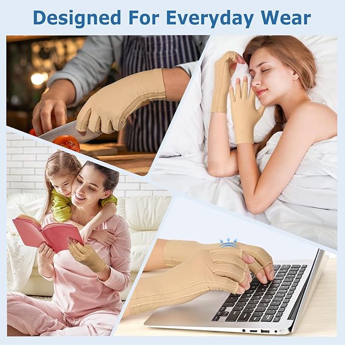 NURCOM Compression Arthritis Gloves Support for Women & Men, Relieve Pain & Swelling from Arthritis, Carpal Tunnel, Tendinitis, Tendonitis, Single Glove for Left & Right Hand, Open Finger Beige Small