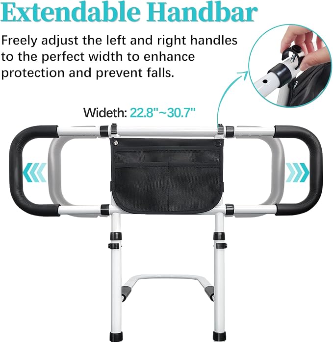 AOHHL Bed Rails for Elderly Adults Safety with Adjustable Heights Storage Pocket Assist Support Side Railings for Seniors Citizens Slides Under Mattressbed Cane Bed Guard Bed (White)