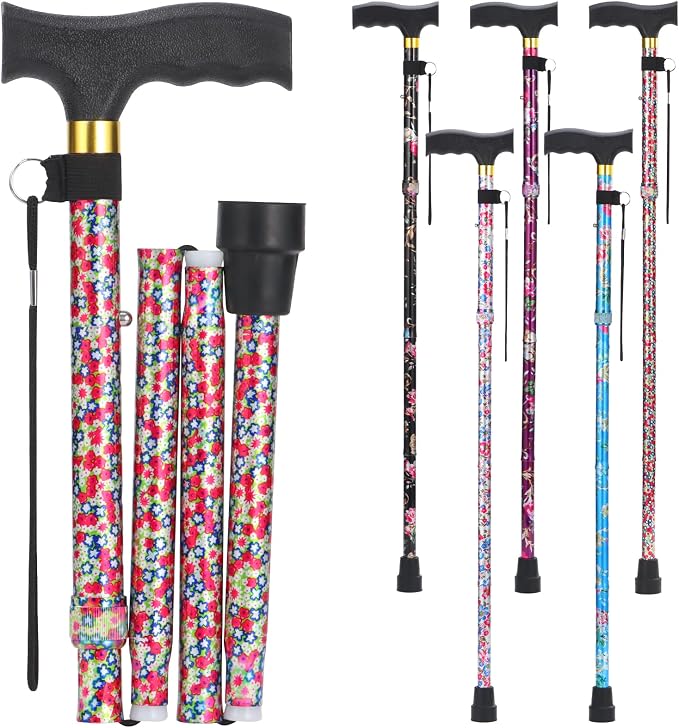 PARLORA Walking Cane for Women and Men, Collapsible, Lightweight, Sleek, Foldable Folding Cane | Walking Sticks for Seniors & Adults with Comfortable T-Handle