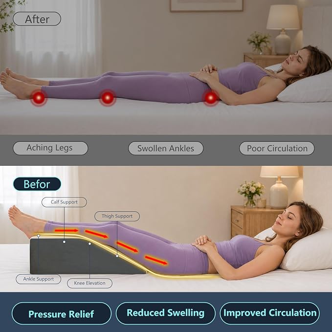 Yojoker Leg Elevation Pillow Blood Circulation, Memory Foam Wedge Pillow for Legs Swelling, Leg Elevation Pillows for After Surgery, Knee Wedge Pillow for Sleeping Back Hip Ankles Relief Dark Grey