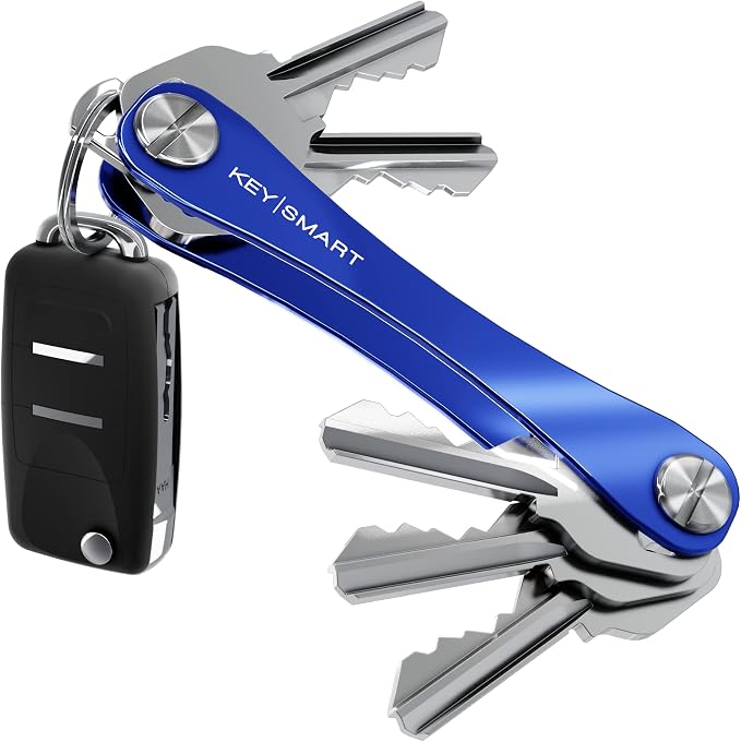 KeySmart Original Key Holder - Compact Key Organizer for Key Chain, Minimalist Clutter-Free EDC Keychains Key Ring, Blue, 8 Keys