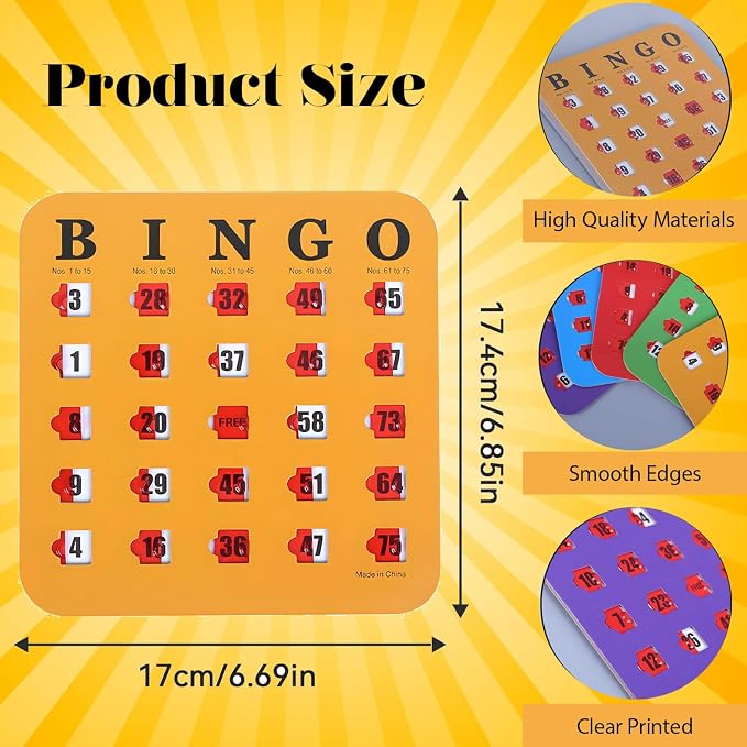 5 Packs Bingo Cards for Seniors, Shutter Slide Bingo Cards for Parties, Travel, Camping, Family Gatherings, School and Office Activities
