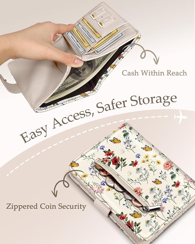 Slohif Airtag Passport Holder Cover Wallet Case for Travel Women - Leather RFID Blocking Passport Book Multiple Personalized Organizer Slim Portable Carrier Card Slots Protector Sleeve Stamp