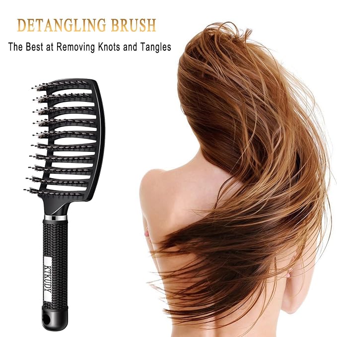 Detangling Brush for Women & Kids, Wet & Dry Hair, All Hair Types | Less pulling & breakage, Boar bristles tame frizz & add shine, Vents for faster blow-drying, Lightweight 4 oz, Non-slip grip