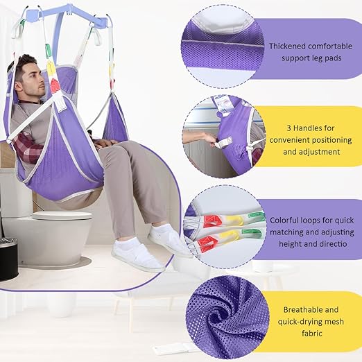 Universal Full Body Patient Lift Sling with Commode Opening for Elderly & Disabled, Safe Working Load 500 lbs, Medium Purple