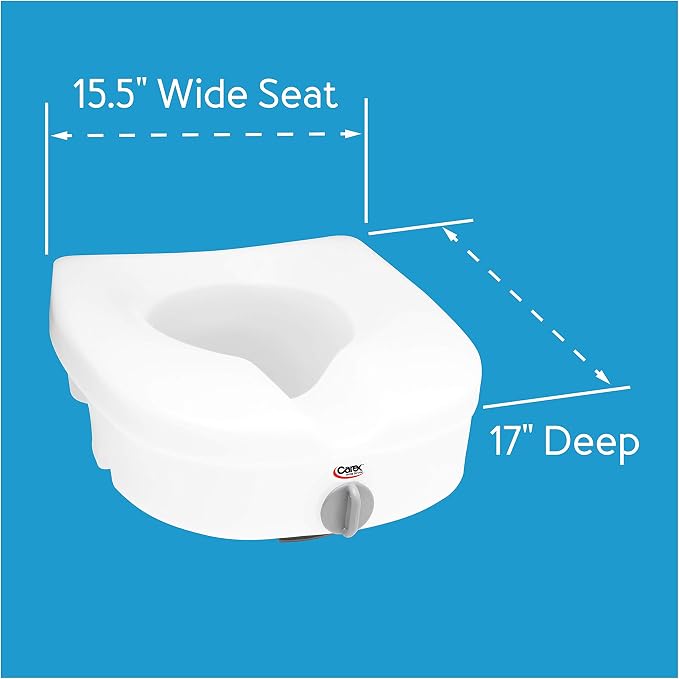 Carex E-Z Lock Raised Toilet Seat, Elongated Toilet Seat Riser, Adds 5 Inches of Height, 300 lbs Capacity, Elevating and Raising Seat for Elderly and Handicap, Universal, Slip-Resistant, White