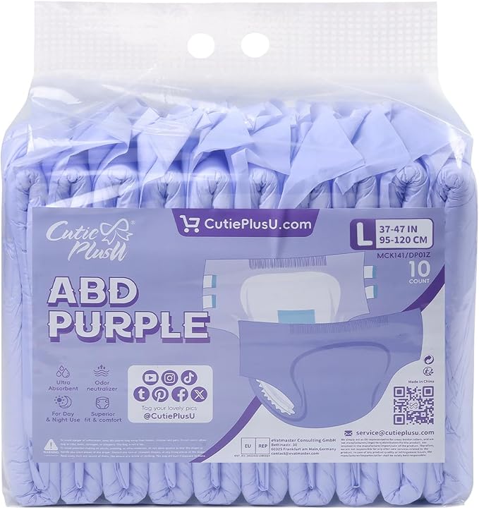 CutiePlusU Disposable Diaper 10 Pieces Protective Underwear Absorbent Briefs Dry Surface- Purple (Large 37"-47")