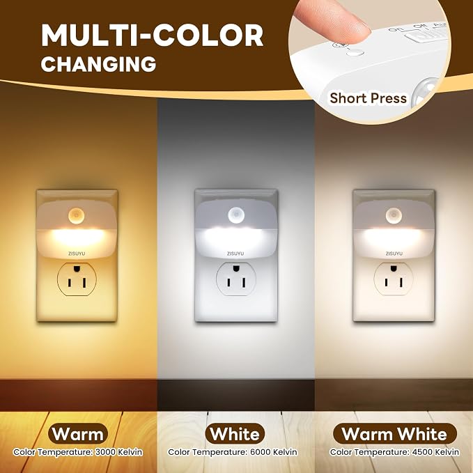 ZISUYU Plug-in LED Night Light with Motion Sensor,Dimmable,Color Changing