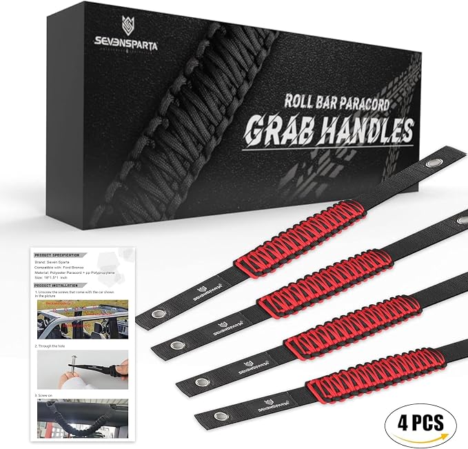 SEVEN SPARTA 4pack Roll Bar Grab Handles for Ford Bronco 2021-2026 2/4 Door | No Drill Install, Color-Matched Paracord Handles, Uses Factory Bolts, Sturdy & Comfortable Grip for 2021-2026 Bronco 2/4 Door