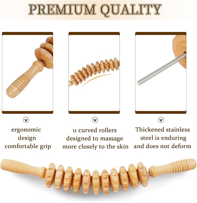 Liitrton Wooden Massage Roller for Legs, Curved Massage Roller Stick | Smooth Body Roller, Wood Therapy Massage Tools for Trigger Points Relief, Sore Muscle Recovery