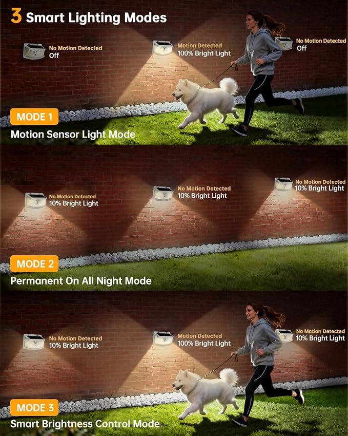 Aootek Solar Motion Sensor Lights Outdoor 120 LEDs, White, 6 Pack | Lights Reflector, 270° Wide Angle, IP65 Waterproof, Step Lights For Front Door, Yard, Garage, Deck