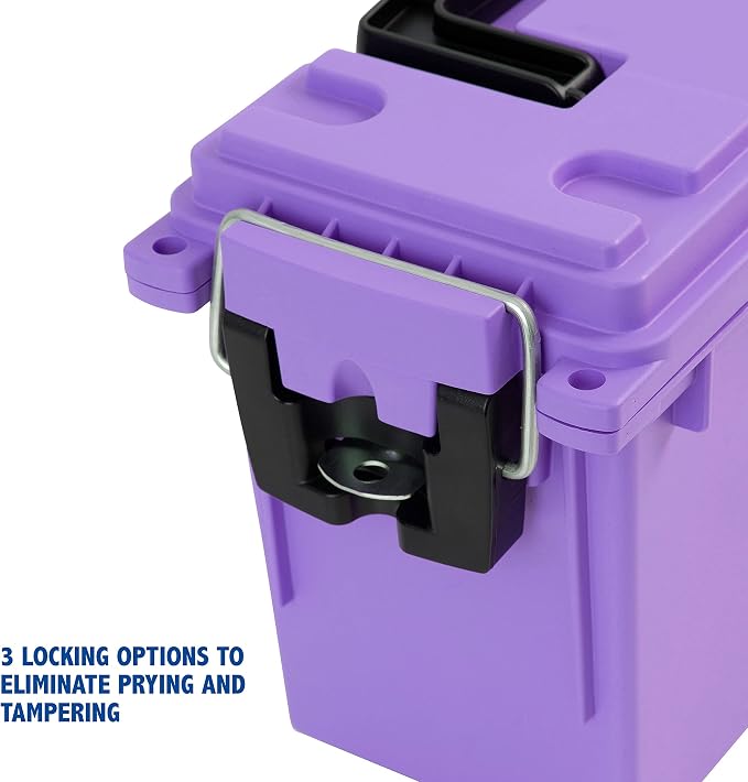 Sheffield 12632 Ammo Storage Box, Stackable .30 Cal Field Boxes, Water and Dust Resistant, Lockable Storage Box with Handle, Secures Hunting Gear, Supplies, & Bullets, Made in USA, Purple(Pack of 6)