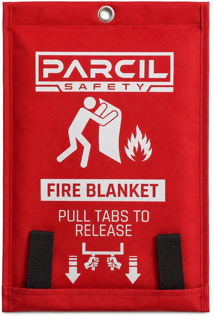 Parcil Distribution PD-452 Emergency Fire Blanket Car Emergency Kit Fire Extinguisher for Home & Kitchen, Woven Fiberglass Household Essentials, Chemical Free, No Mess, Heat Resistant Blanket, Large