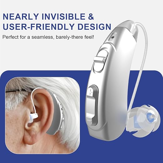 Hearing Aids, Rechargeable Hearing Aids for Seniors with UV Sterilization Case, 32-Channel Noise Cancelling, 100H Battery, 7 Volume Levels, Virtually Invisible RIC, One-Button Control Clear Sound, Comfort