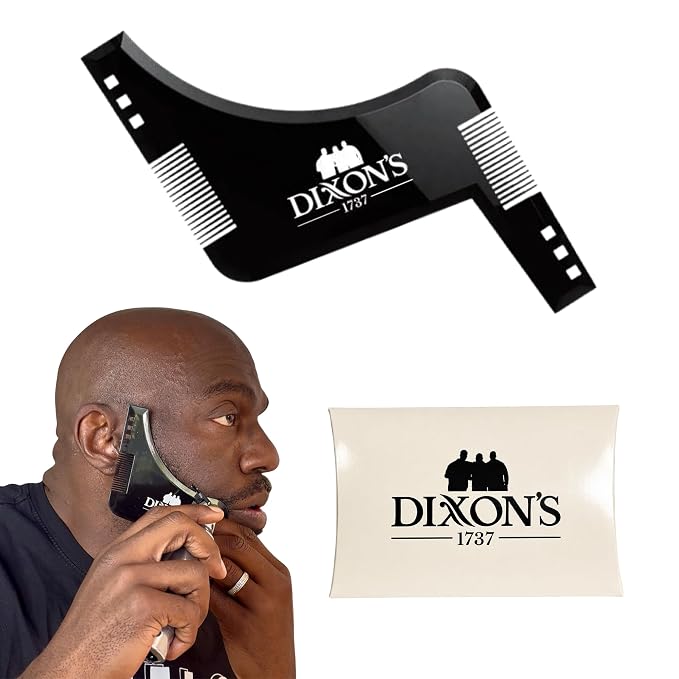 Dixon's 1737 Black Pro Beard Shaper for Men – Transparent Beard Line Up Tool with Comb Edges, Beard Template for Cheek Line, Neckline and Jawline Trimming