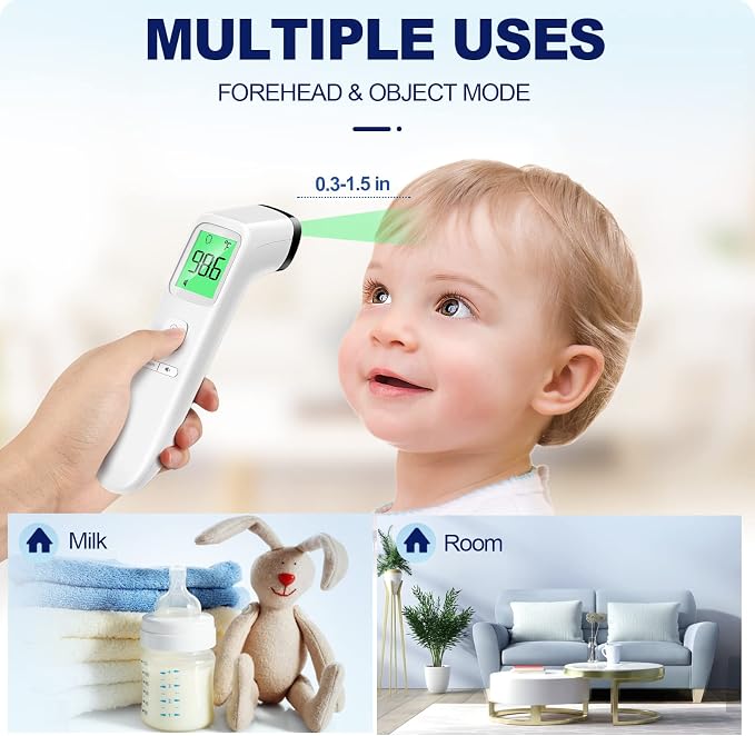 No-Touch Thermometer for Adults and Kids, Accurate Digital Baby Thermometer | 1s Fast Reading, Fever Alarm, Silent Mode, 35-Reading Memory, Forehead & Object Mode, AAA Battery Included, for Home & Clinic