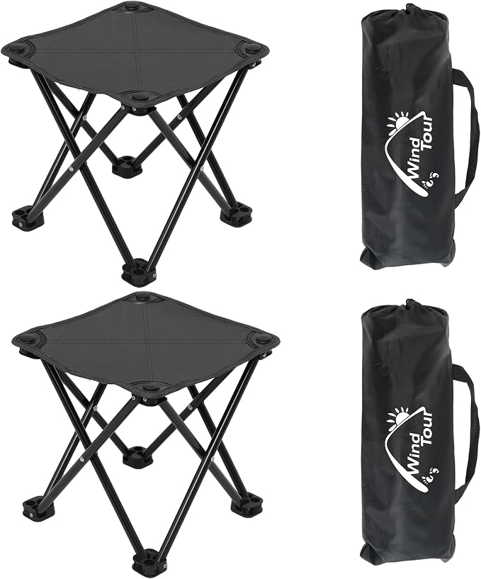 Wind Tour Portable Folding Camping Stool Outdoor Camping Lightweight Samll Chair for Fishing Hiking Gardening and Beach with Carry Bag (13.0”X13.0” Large Black -2)