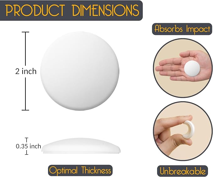 Door Stoppers - Medium 2" (6 Pack) - Door Stoppers for Wall with Strong Back Adhesive - Quiet and Shock Absorbent Silicone Wall Protectors from Door Knobs - Protects Every Surface - White