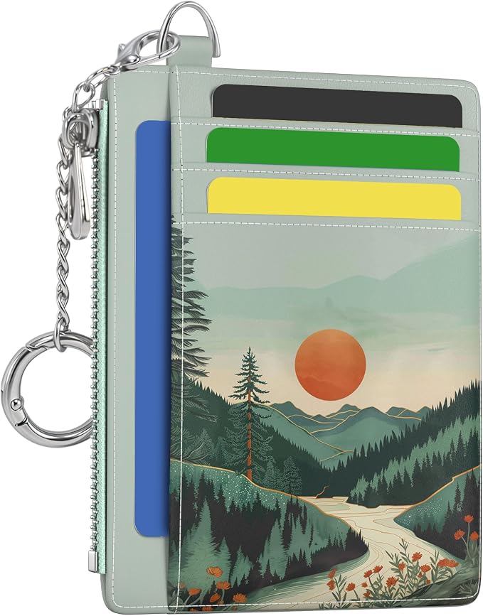 Hancynir Mountain Sunrise Small Wallet Women Credit Card Holder Slim RFID | Zipper Keychain Wallet, Travel Coin Front Pocket, Ladies Women Gifts, Thin Minimalist Card Case, 6 Card Slots, PU Leather