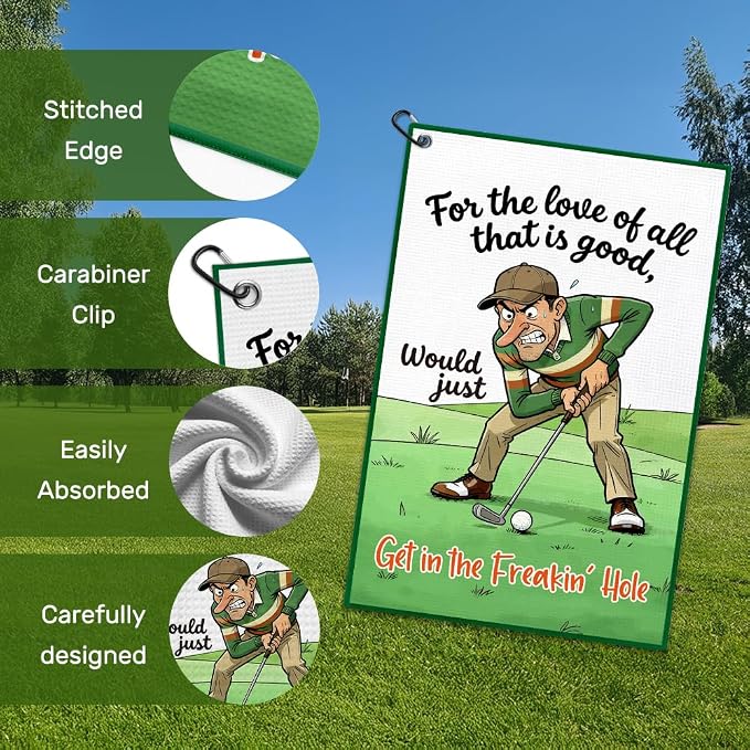 for The Love of All that is Good Golf Towel with Clip, Funny Golf Bag Accessories for Men, Golfing Accessories for Men, Father's Day Retirement Gifts for Golfer, Golfing Towel for Dad Grandpa