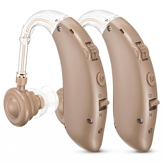 Hearing Aids for Seniors, Rechargeable Hearing Aids for Seniors with 80H Battery Life, Hearing Aid Pair, Noise Reduction DSP Chip, 4 Listening Modes, BTE Hearing Aids for Severe Hearing Loss