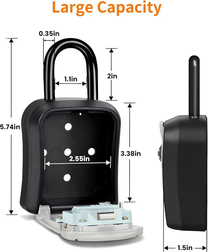 Portable Key Lock Box,Key Holder Safe Security Lock Box for Indoor, Outdoor, Garage, Garden, Store (2, Grey)