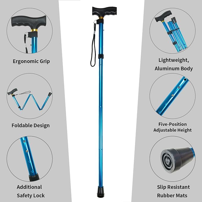 Folding Canes for Men and Women, Floral | 5-Level Adjustable Height, Lightweight Collapsible, Aluminum, Wrist Strap, T Handle, Walking Sticks for Seniors Adults