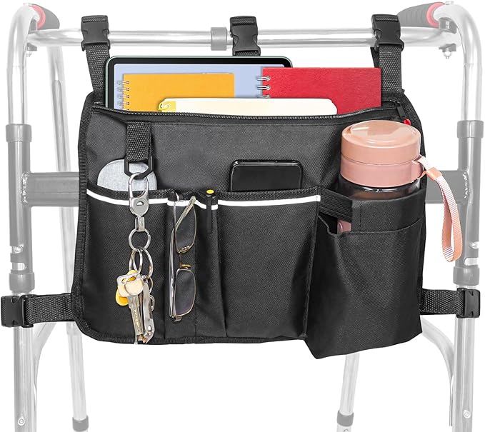 TONINT Large Walker Bag with Water Cup Holder,Walker Basket,Walker Accessories,Walker Bags For Folding Walker,Walker Bags For Seniors,Bag For Walker,Foldable Walker Storage Bag,Side Walker Bag
