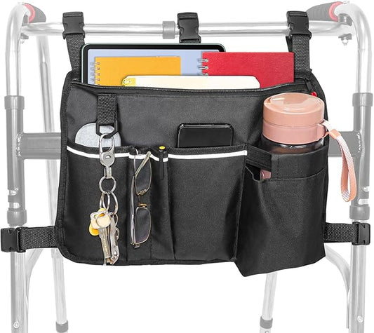 TONINT Large Walker Bag with Water Cup Holder,Walker Basket,Walker Accessories,Walker Bags For Folding Walker,Walker Bags For Seniors,Bag For Walker,Foldable Walker Storage Bag,Side Walker Bag