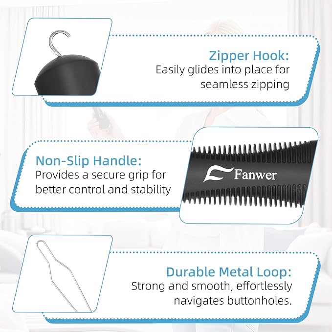 Button Hook, Button Assist Tool, with Comfort & Wide Grip, Button Helper Tool for Elderly, Arthritis, Stroke, Parkinson's