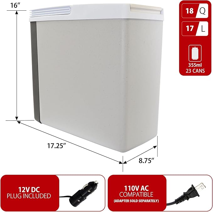 Koolatron 12V Iceless Cooler & Warmer – Portable Electric Cooler/Nevera Portátil Eléctrica for Car Truck Camper Boat, Hard Sided Mini Fridge for Camping Picnic Travel Lunch Food Drinks Office 18 qt