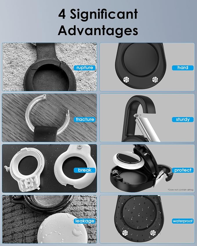 for Airtag (1st & 2nd Gen) Keychain,IPX8 Waterproof AirTag Holder with Carabiner,Hard PC,Lock Clip,Universal Wheel Keyring,Air Tag Keychain for Apple Airtag (Black 1 Pack)