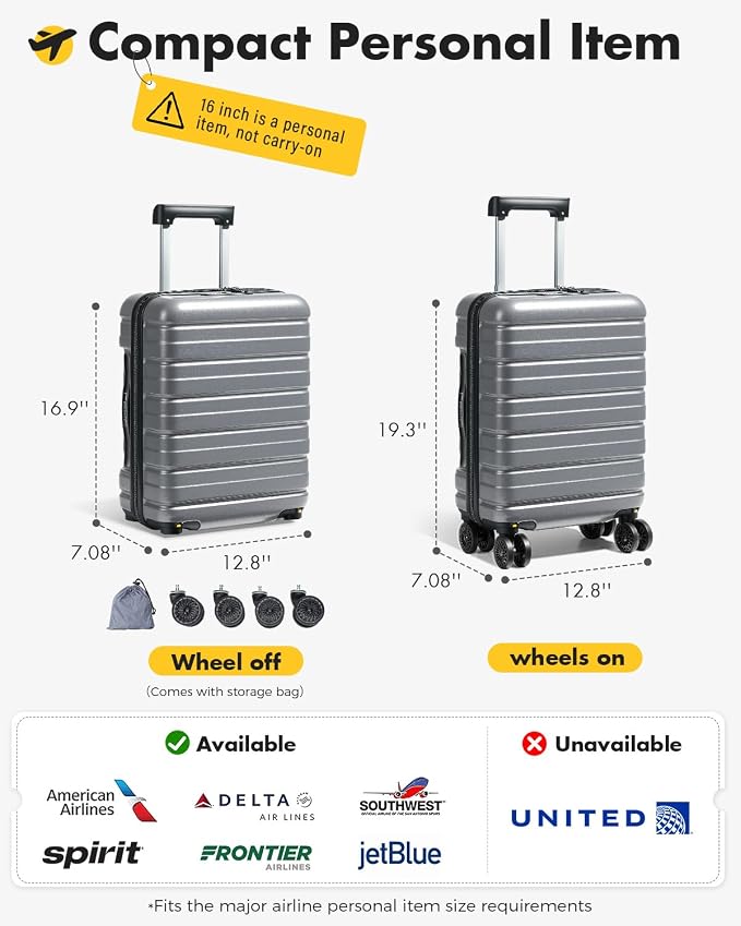 Lekesky 18 Inch Expandable Carry On Luggage Airline Approved, Hard Shell Suitcase with TSA Lock, Lightweight Spinner Wheels for Travel Weekend Trips Men Women, Grey